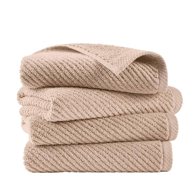 Madison Park 4-Piece Hand Towel Set for Bathroom 18" x 28" Diagonal Ribbed, Beige - 100% Cotton Soft Quick Dry & Absorbent Gift | Zero Twist, 500 GSM, Oeko-TEX, Hotel Quality