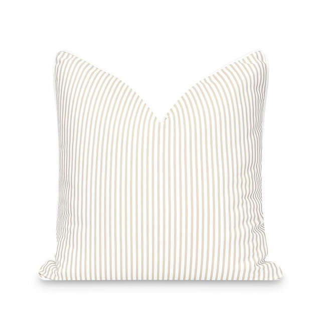 Hofdeco Premium Fall Coastal Patio Indoor Outdoor Pillow Cover Only, 20"x20" Water Repellent for Backyard, Couch, Neutral Tan Stripe