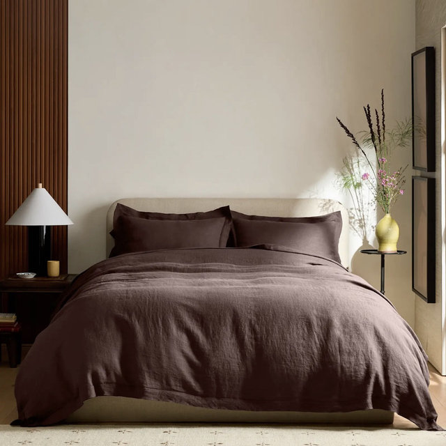 European Linen Double Flange Duvet Cover - Espresso, King/Cal King