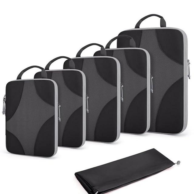 BAGSMART Compression Packing Cubes for Travel, Compressible Packing Cubes for Carry On Suitcase, Lightweight Travel Essentials (6-Pack (1L+2M+2S+1Shoe Bag) Black