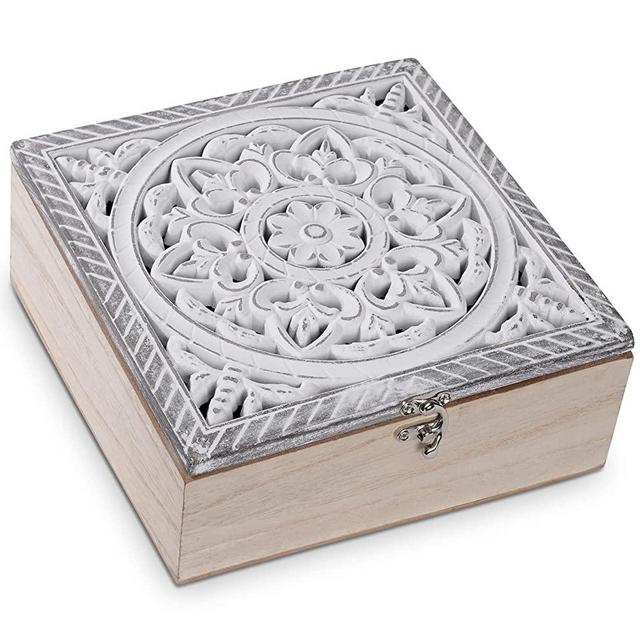 Tea Box for Tea Bag Organizer Tea Bag Holder Tea Box Wooden Rustic Tea Chest with Unique Floral Pattern 9 Compartments for Gift Home Tea House