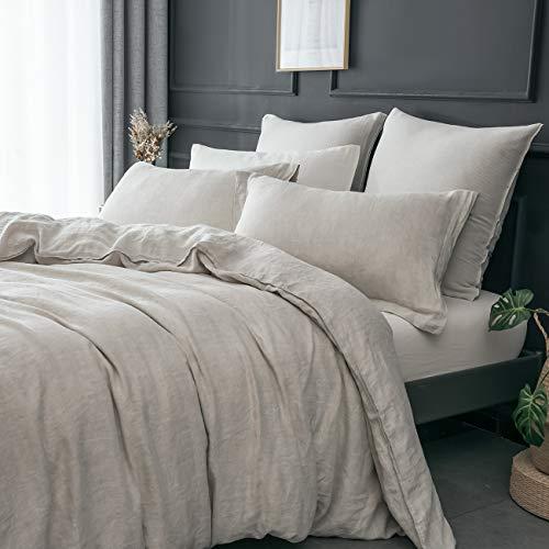 PHF Washed French Linen Duvet Cover Set Queen Size Soft Solid Basic Style Home Decorations for Winter Linen
