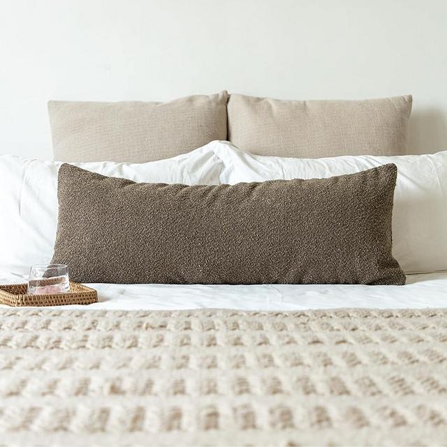 JoraLion 14x36 inch Boucle Lumbar Pillow Cover, Brown Woven Texture Neutral Long Pillow Cover Breathable Cushion Case for Couch Sofa Bed Living Room Home Decor (Cover Only)