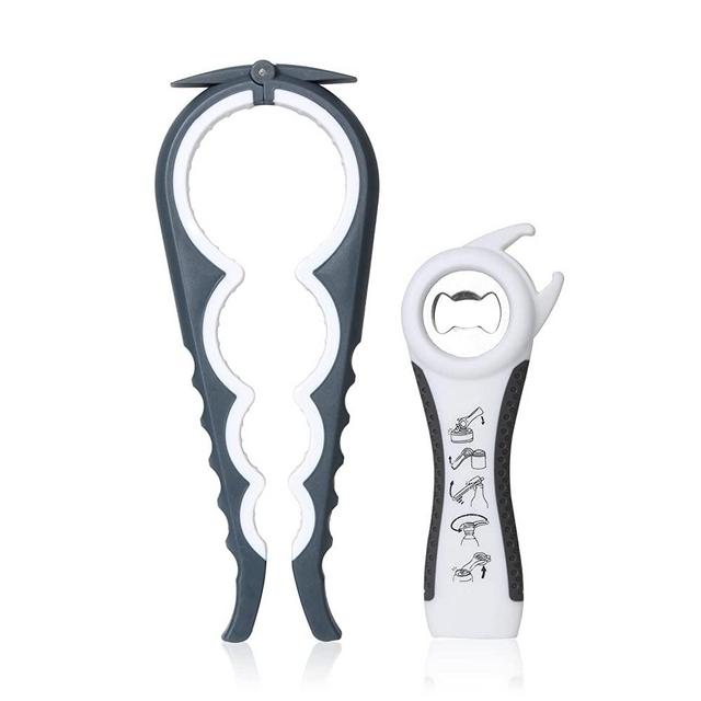 Jar Opener Bottle Opener,5 In 1 Multi Function Can Opener-Ergonomic Multifunctional Kitchen Tools Set For Weak Hand, Children，Elderly, Seniors, Arthritis Sufferers 2 Pack（WHITE）