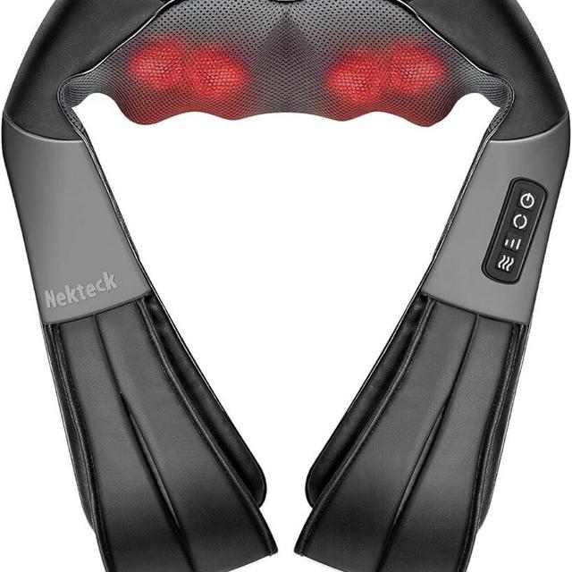 Nekteck Cordless Shiatsu Neck and Back Massager with Soothing Heat, Electric Deep Tissue 3D Kneading Massage Pillow for Shoulder, Leg, Body Muscle Pain Relief, Home, Office, and Car Use