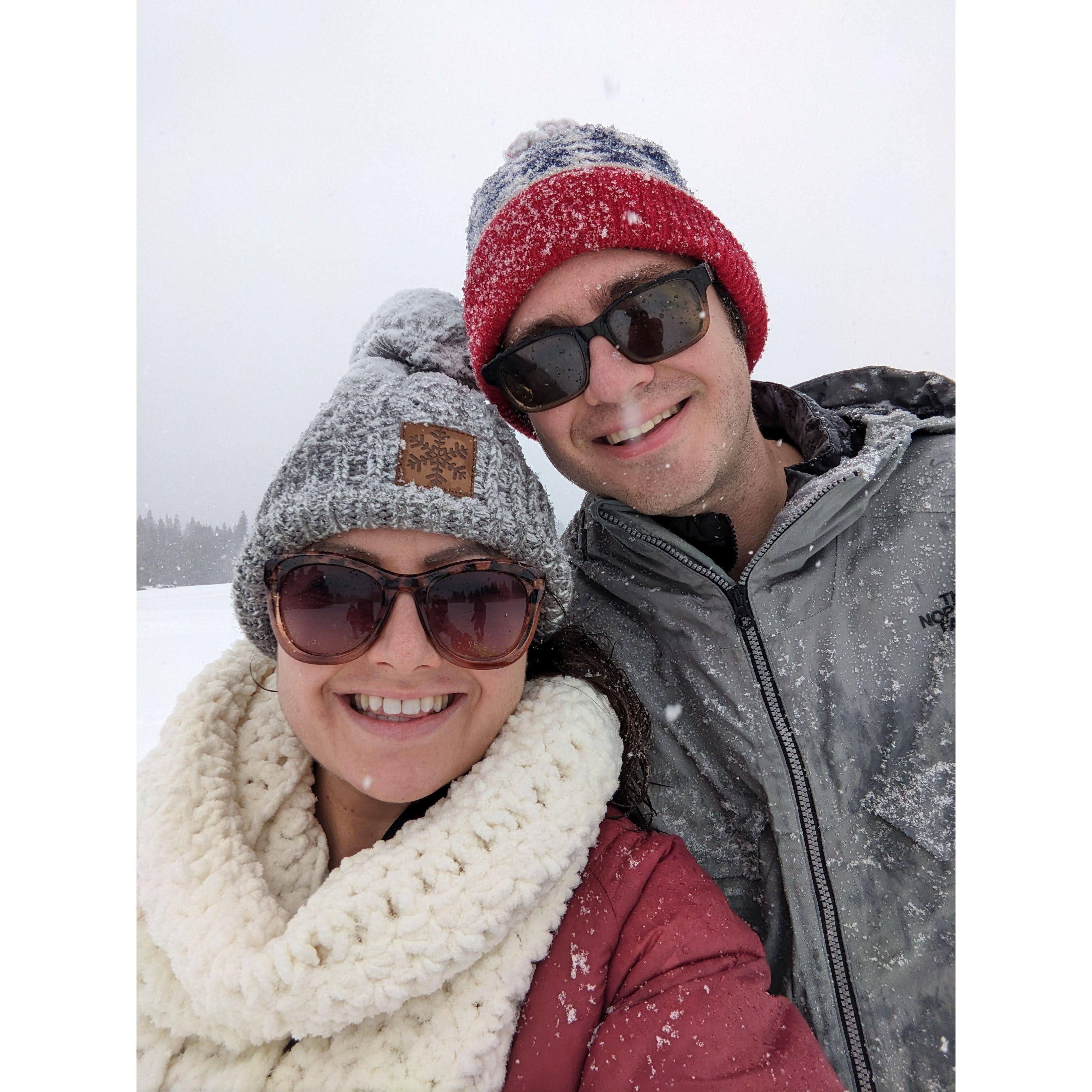Visiting snow in Arnold, CA