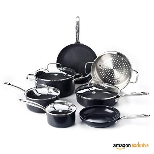 GreenPan CC002676 Prime Midnight Ceramic Nonstick 11-Piece Set, 11pc, Black
