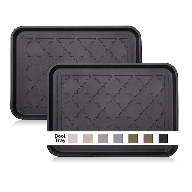 Boot Tray for Entryway Indoor, Heavy Duty Shoe Mat Tray 2 Packs, 16.7"x12.8" Waterproof Shoe Tray with Raised Edge, Outdoor Multi-Purpose Tray for Boots, Shoes, Garden, Pets
