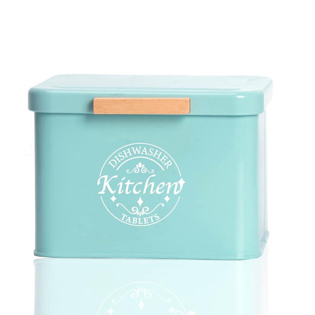 Dishwasher Pod Container with Hinged Lid. Farmhouse Metal Dishwaser Pods Holder for Kitchen Cabinet Organizer. Modern Kitchen Decor and Accessories. Dishwasher Detergent Tablet Storage (Green)