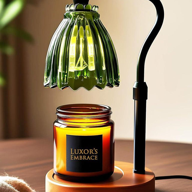 Green Candle Warmer Lamp with Timer - Valentine Gift for Her, Modern Vintage Dark Academia, Dimmable, Adjustable, Genuine Wood Base, Spare Bulb, Cottagecore Boho Decor, Romantic Gift for Women