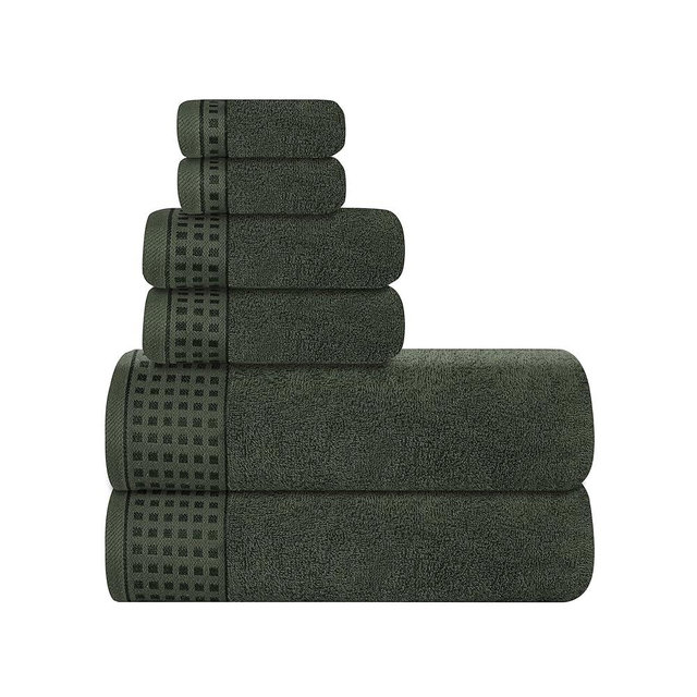 GLAMBURG 100% Cotton Ultra Soft 6 Pack Towel Set, Contains 2 Bath Towels 28x55 Inches, 2 Hand Towels 16x24 Inches & 2 Wash Coths 12x12 Inches, Compact Absorbent Lightweight & Quickdry - Olive Green
