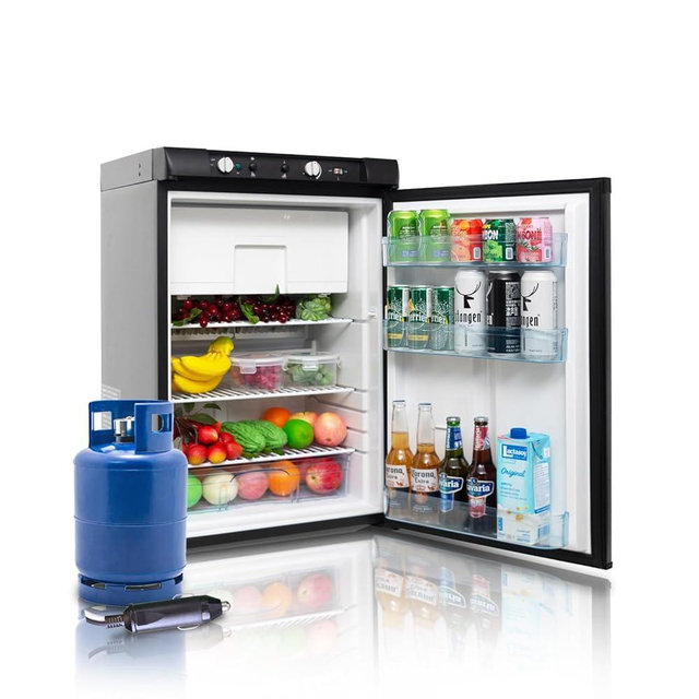 SMETA Propane Refrigerator 3.5 Cu.Ft, RV Fridge 3 Way Power, Off Grid Compact Gas Refrigerator with Freezer, LPG/110V/12V For Camping Camper Semi Truck Cabin Outdoor Travel, Black