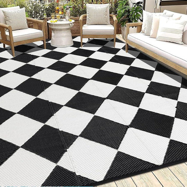 HEBE Outdoor Rug 6'x9' for Patios Waterproof Clearance Reversible Patio Mat Plastic Straw Rug RV Camping Mat Outside Area Rug Carpet for Camping RV,Porch,Deck,Balcony,Camper,Backyard