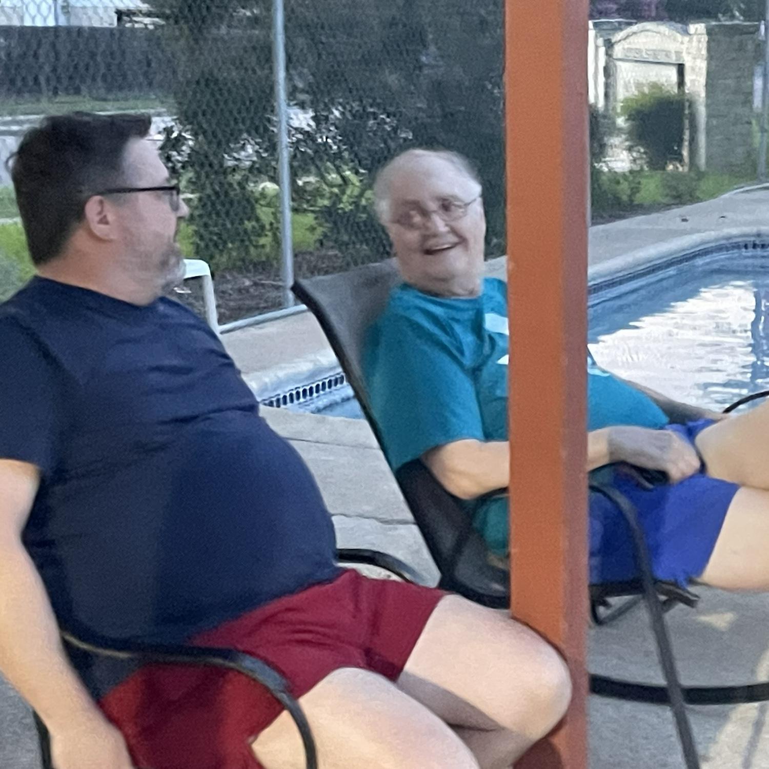 Barry hanging at the pool with Lori’s Dad ~ June 22, 2025
“What do you think about me…marrying your daughter?” ~Barry
