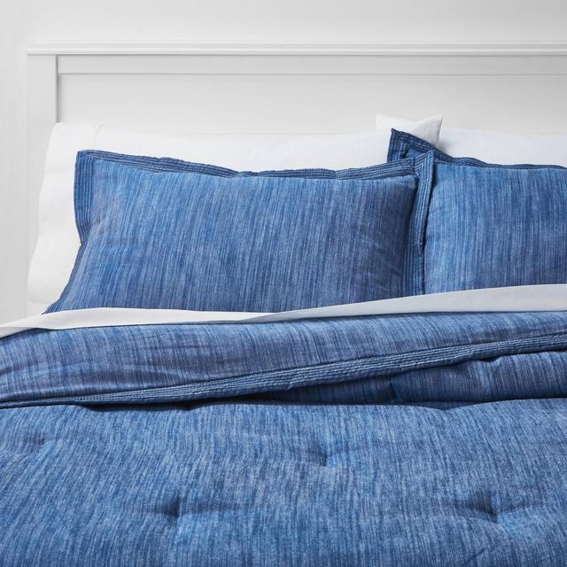 Full/Queen Family Friendly Comforter & Sham Set Indigo Chambray - Threshold™
