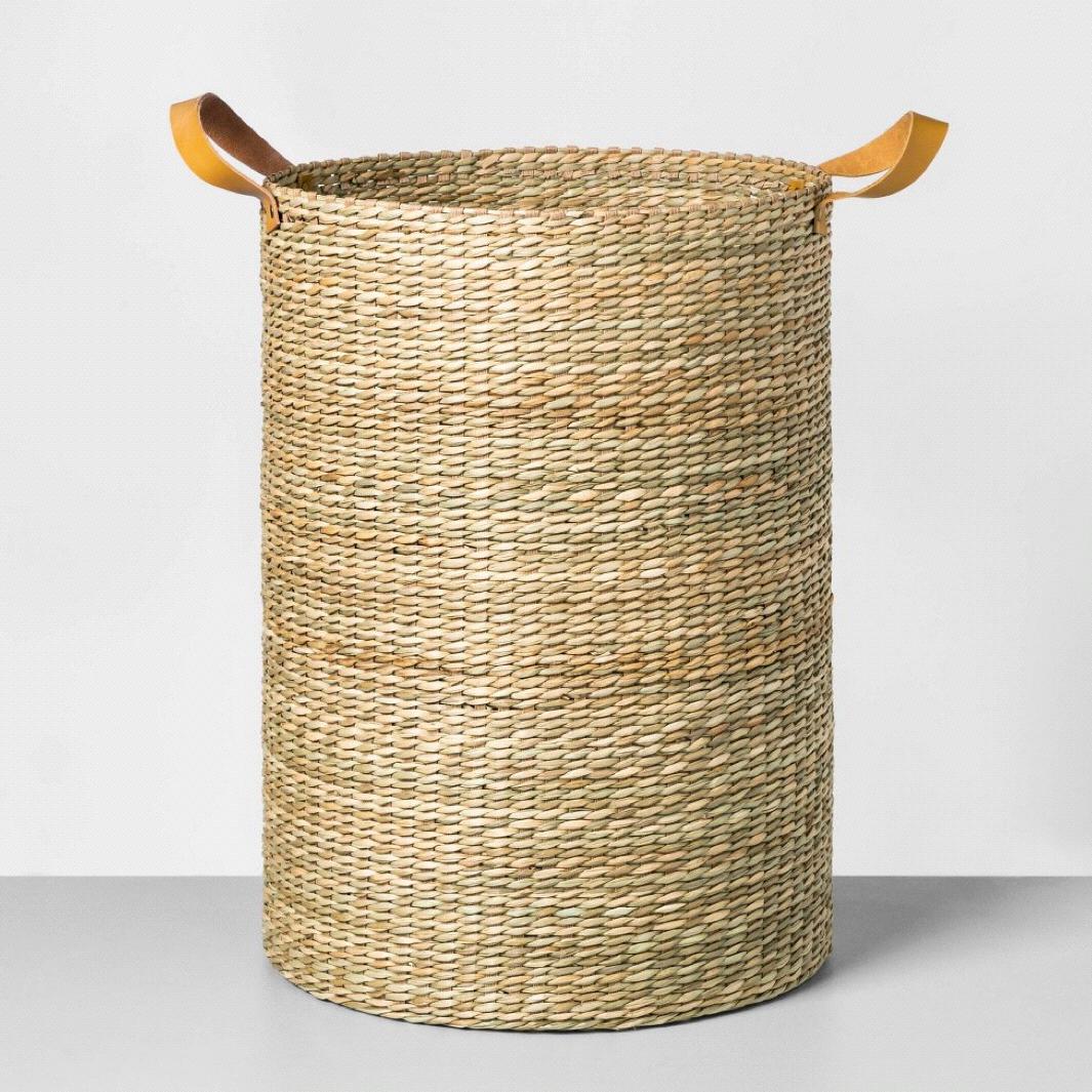 Large Seagrass Basket with Leather Handle - Hearth & Hand™ with Magnolia