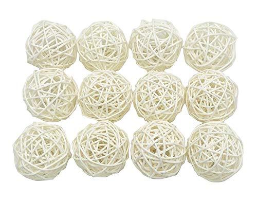 Fascola 12pcs Multi Colors Wicker Rattan Balls, Garden, Wedding, Party Decorative Crafts, Vase Fillers, Rabbits, Parrot, Bird Toys (White, 5CM)