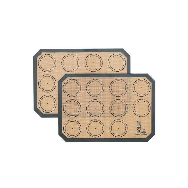 Non Stick Silicone Baking Mats Set Quarter Sheet Macaron - 2 Small Toaster Oven Silicon Baking Liners For Cookies and Bread Making,8.2"x11.6",By Folksy Super Kitchen(Grey)