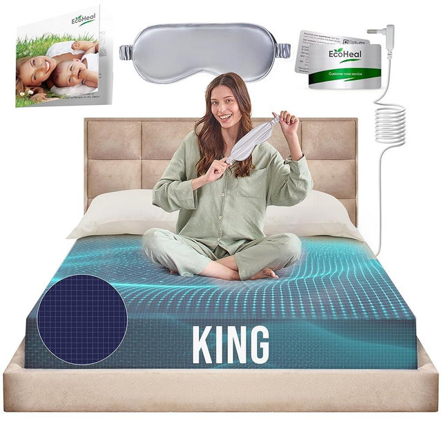 Earth Grounding Fitted Sheet King Size with 12% Silver Fiber & 4% Silk & 84% Organic Cotton - Dark Blue - Soft Earth Grounding Well Bed Sheets - Grounded Conductive Bed Sheets for Better Sleep