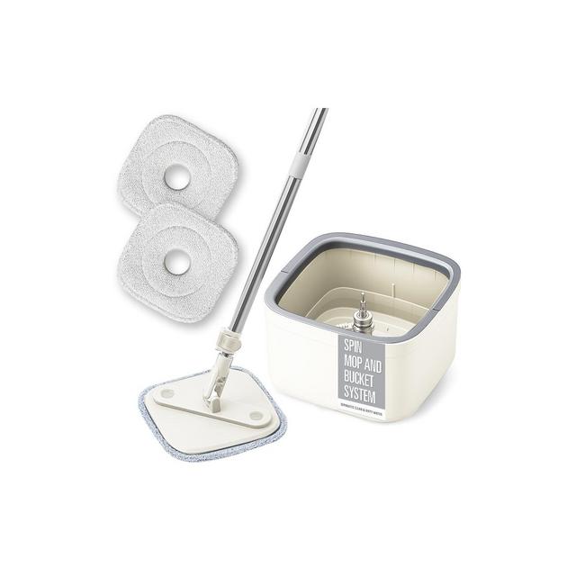 OU Spin Mop with Clean Dirty Water Separation Bucket, 360° Rotating Mop Bucket with Extra Refill Included and Extendable Stainless Steel Handle