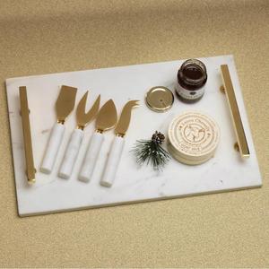 Rectangular Marble Tray with Gold Handles