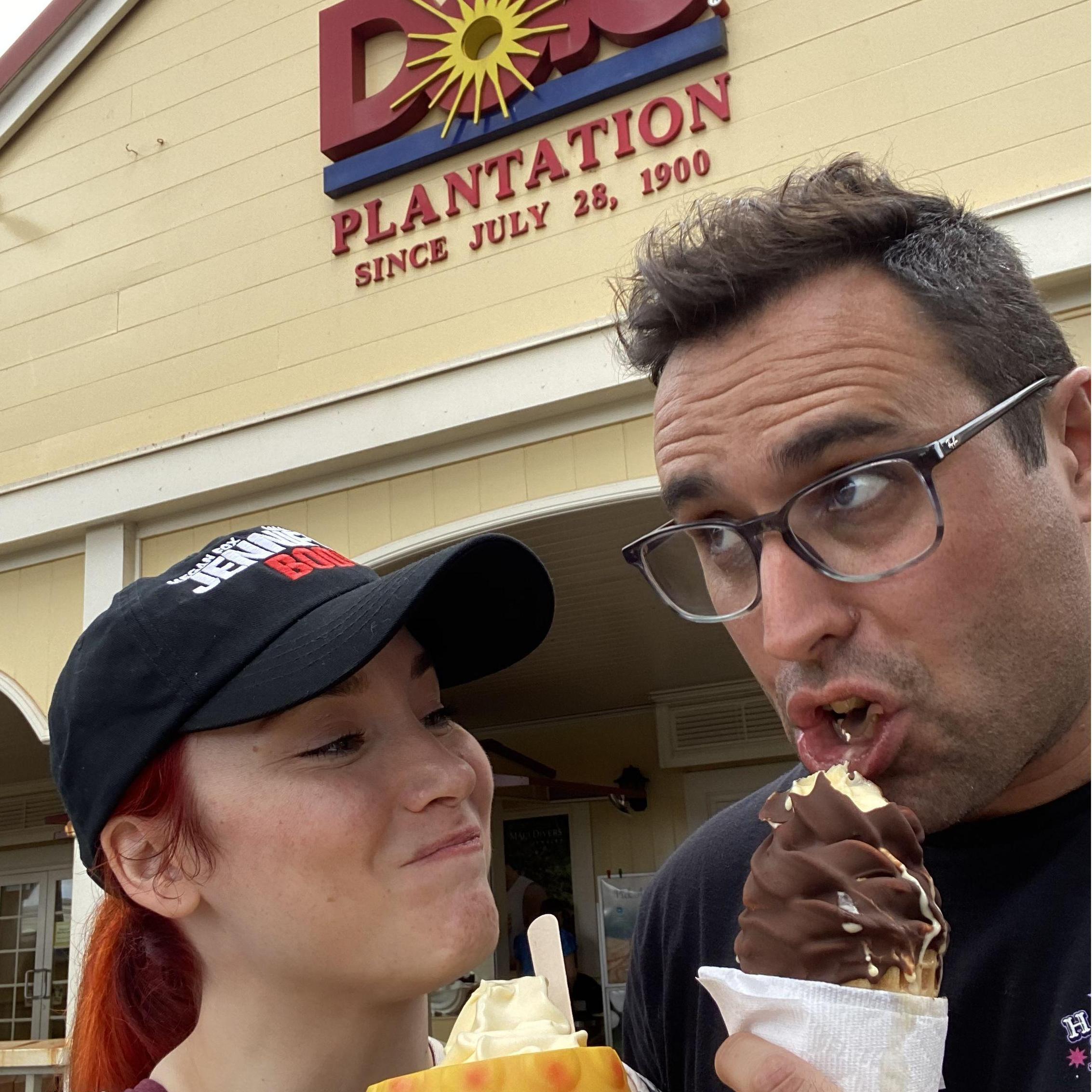 Candice and Shaun love to travel where the best food is! Here they are enjoying the dole plantation in Hawaii!