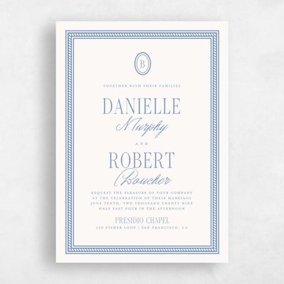 Denim Blue Wedding Invitation - Encanto Portrait