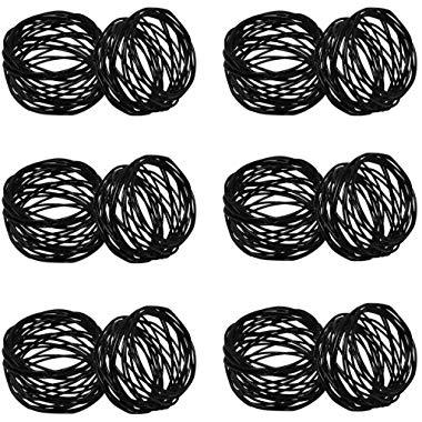 Kaizen Casa Handmade Decorations Black Napkin Rings Set of 12 Metal Mesh for Weddings Dinner Parties or Every Day Use (Black, 12)
