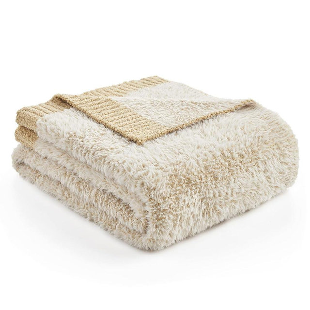 Amélie Home Knit Throw Blanket for Couch, Super Soft Fuzzy Cozy Throw, Giftable Knitted Blanket for Women Men, Birthday, Sofa Bed Living Room Decor, 60" x 80", Heather Beige