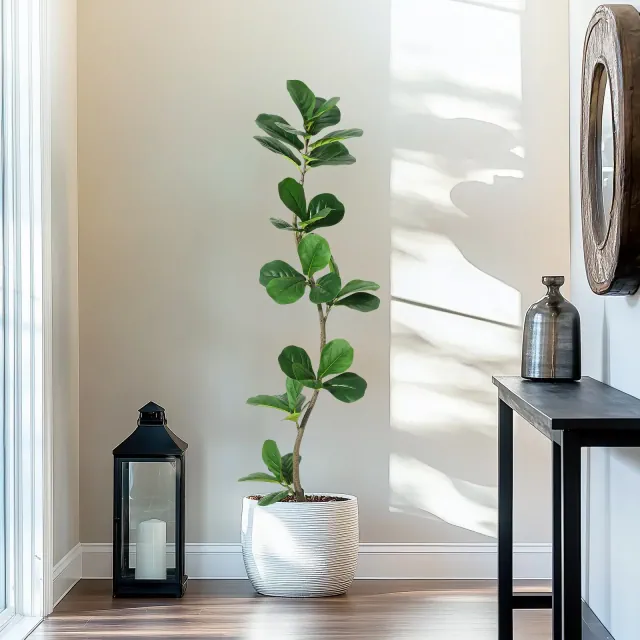 5ft Artificial Fiddle Leaf Fig Tree Faux Plants Indoor Faux Plant Artificial Trees Indoor,Large Floor Plants,Real Touch Rubber Tree for Home Decor
