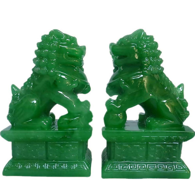 Briskfeel Amperer Feng Shui Porsperity Statues 2 PCS Fu Foo Dogs Pair of Green Guardian Lion Best Housewarming Congratulatory to Ward Off Evil Energy Home Feng Shui Decor