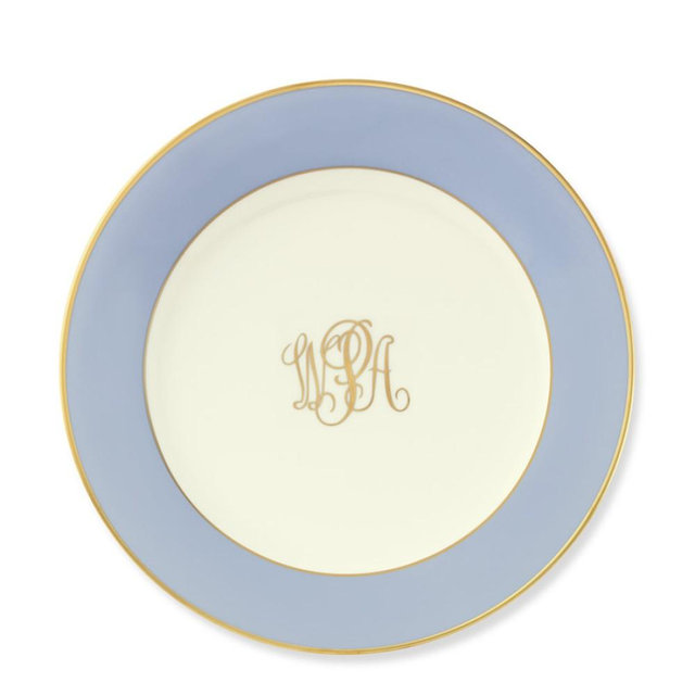 Pickard Color Sheen Dinner Plate, Blue Gold, Monogrammed