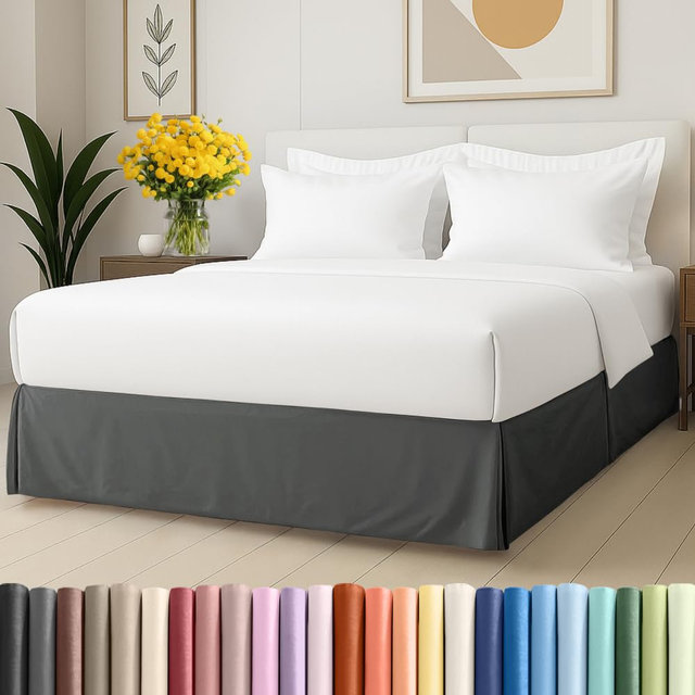 Pleated Bed Skirt King Size - 3 Sided Pleated Bed Skirt King - Ultra-Soft, Easy Fit with 15 Inch Tailored Drop - Hotel Quality, Wrinkle Free & Fade Resistant - for Women, Men, Kids & Teens - Charcoal