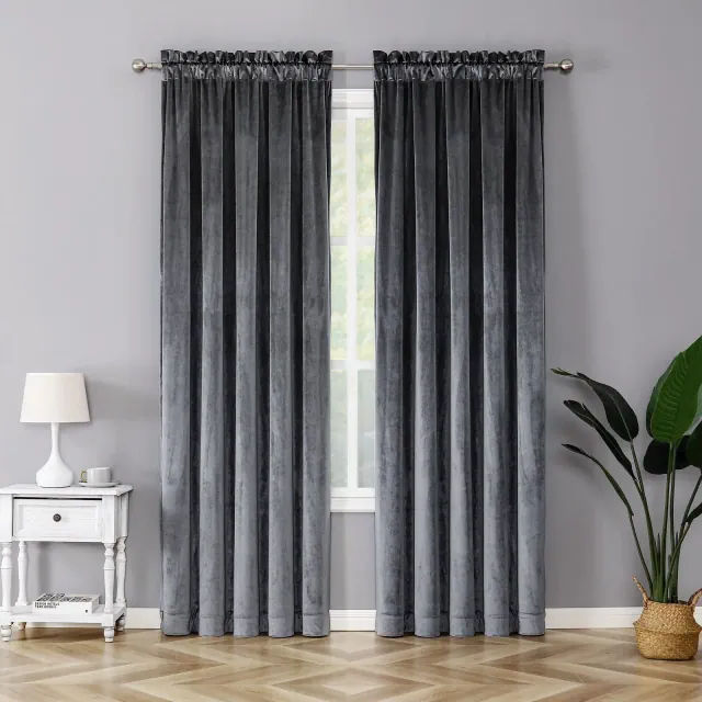 Kate Aurora Royal Living 2 Pack Rod Pocket Light Filtering Velvet Window Curtain Panels - Gray