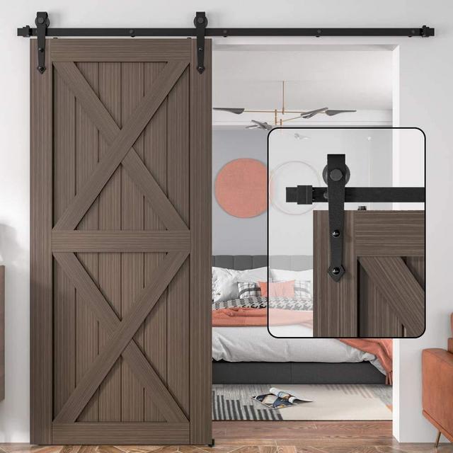 WINSOON 4FT Black Single Barn Door Hardware Arrow Shape Sliding Roller Rustic Design Wood Closet Track Kit Set
