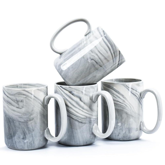 NBABSR Large Coffee Mugs Set of 4,16 OZ Tea Cups with Handle, Marble Ceramic Big Bulk Mugs for Hot and Cold Drinks,Mothers' Day,Fathers' Day,Christmas Gifts, Gray