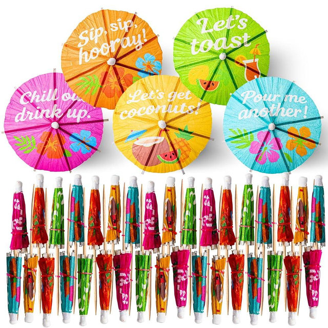 BIGLIKE Cocktail Umbrellas for Drinks - 200 PCS Tropical Paper Drink Umbrellas Cocktail Picks, Party Garnish for Umbrella Straws Decorations, Mini Topper Sticks for Tiki, Luau, Hawaiian Decor