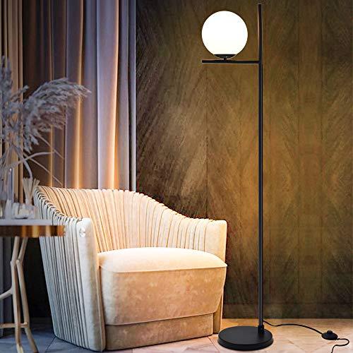 DLLT Modern LED Sphere Floor Lamp-9W Frosted Glass Globe Standing Lamps for Bedroom, Energy Saving Mid Century Tall Pole Standing Accent Lighting for Living Room, Office, Bedroom, Black