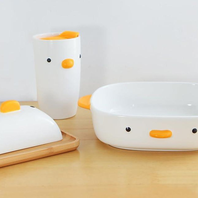 PURROOM Cute Duck Baking Dish & Butter Dishes & Mug