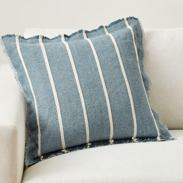 Striped Flange Pillow Cover, Indigo/Ivory, 20"
