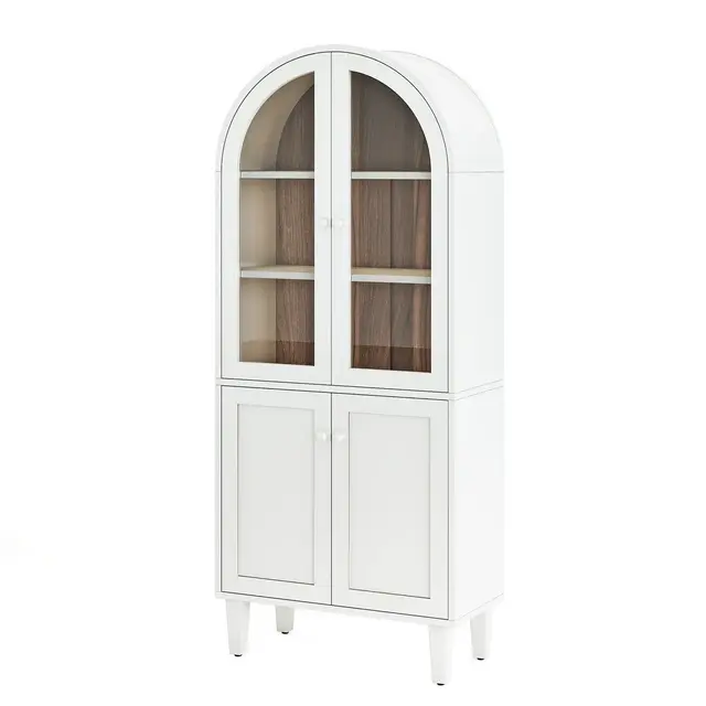 Tribesigns 68" Tall Arched Storage Cabinet, 5-Tier Display Bookcase with Adjustable Shelves, Kitchen Pantry Hutch Cabinet for Living Room, White