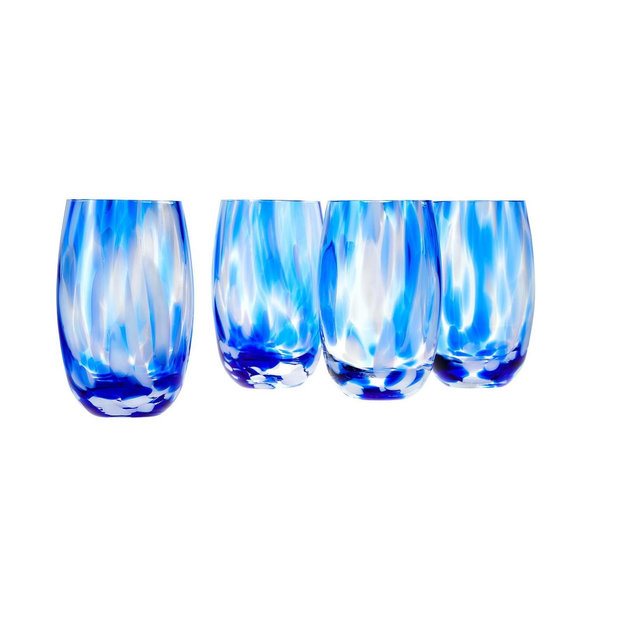 Blue Rose Polish Pottery 18oz. Cobalt and Opal Confetti Water Glass Set