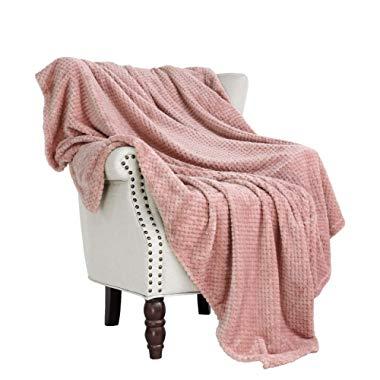 Exclusivo Mezcla Waffle Flannel Fleece Velvet Plush Large Throw Blanket – 50" x 70" (Pink)