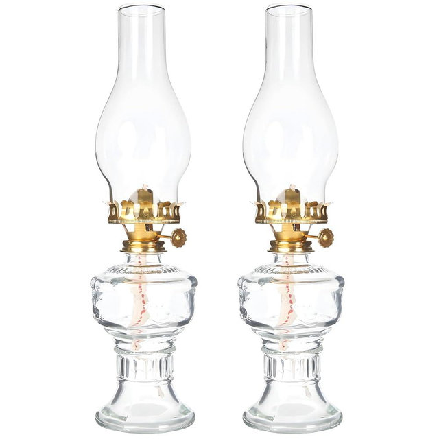 Indoor Oil Lamps for Home, 2 Pcs Vintage Oil Lamps for Indoor Use Large, Rustic Farmhouse Lantern Decor with Brass Base and Clear Glass Shade, Adjustable Flame