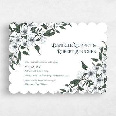 White Scalloped Wedding Invitation - Melcher Landscape