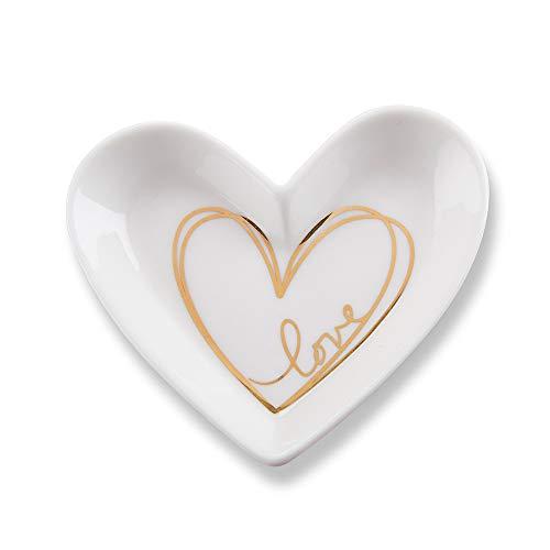 Kate Aspen 23192NA Heart Shaped Trinket, Jewelry Dish Party Favor, 3.25" w x 2.8" h x 0.5" d, white, gold
