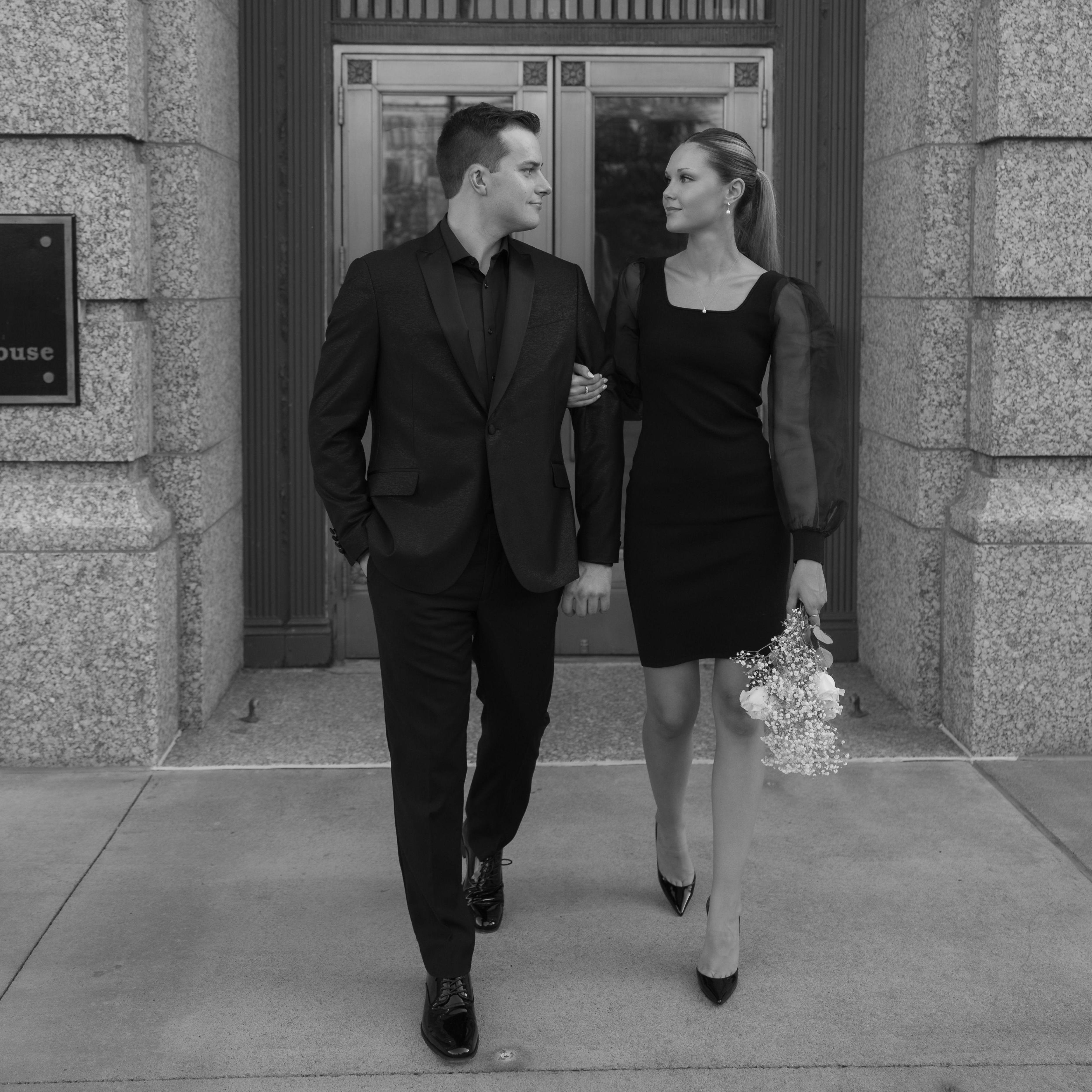 Outfit one of our engagement photos at the Duluth Courthouse