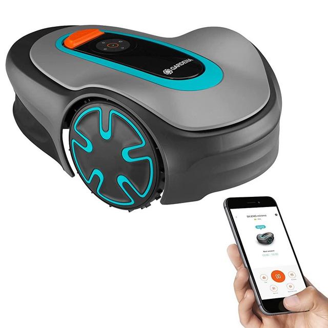 GARDENA 15201-41 SILENO Minimo - Automatic robotic lawn mower, with Bluetooth app and boundary wire, one of the quietest in its class, for lawns up to 2700 Sq Ft, Made in Europe, Grey