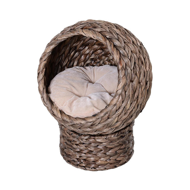 PawHut 20" Natural Braided Elevated Cat Bed Basket House Chair Dark Brown