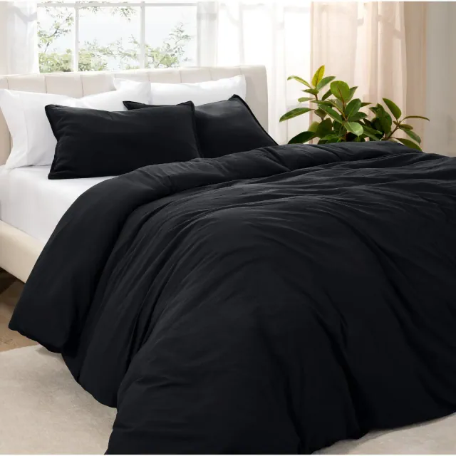 Washed Black Oversized Queen Duvet Cover and Sham Set by Bare Home